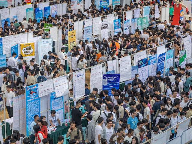 ZHENGZHOU, CHINA - SEPTEMBER 22: Students attend a job fair for graduates at Zhengzhou University on September 22, 2023 in Zhengzhou, Henan Province of China. (Photo by VCG/VCG via Getty Images)