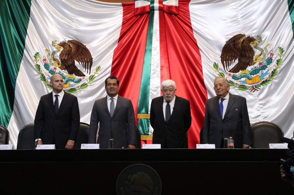 A group of international experts hold a hearing in Mexico's lower house to discuss extraterrestrial sightings, with Mexican journalist Jaime Maussan (C - R) presenting alleged bodies of 'non-human' beings, in Mexico City, Mexico on September 13, 2023