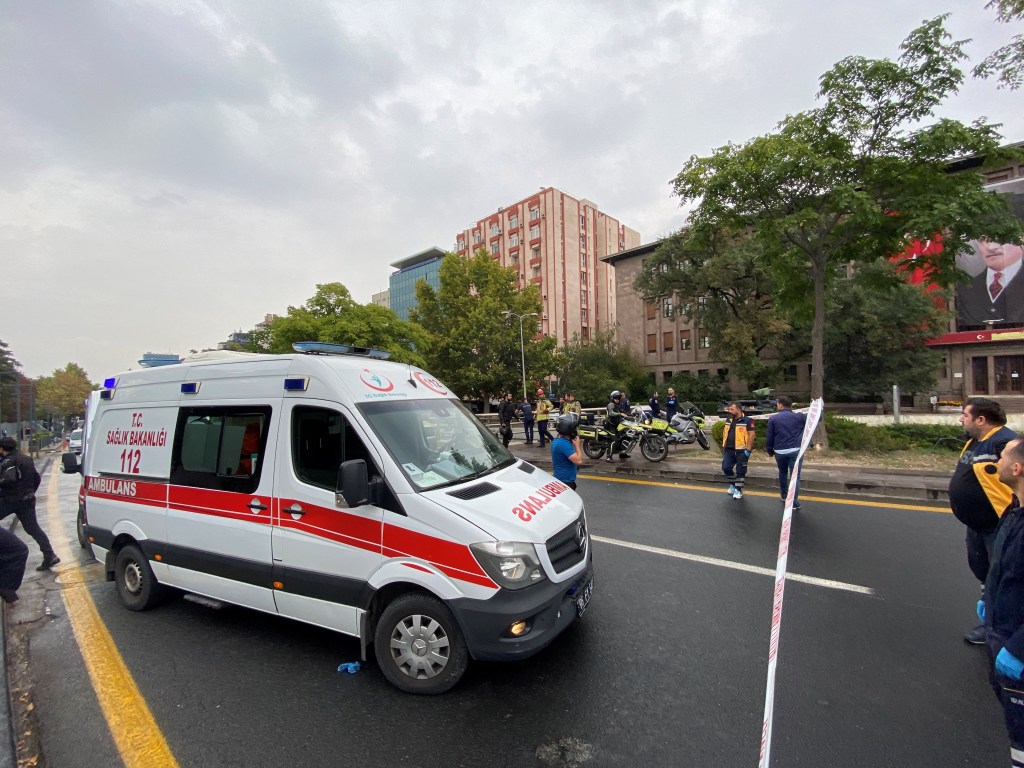 An ambulance is seen near the Interior Ministry following a bomb attack in Ankara, Turkey October 1, 2023. 