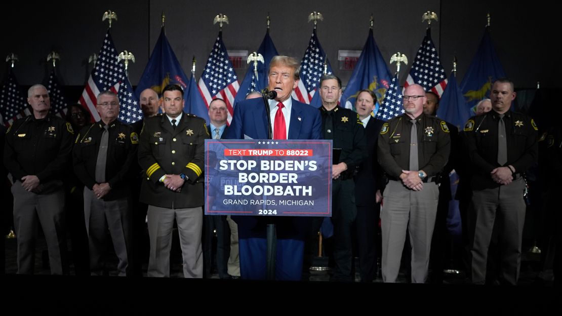 Republican presidential candidate former President Donald Trump speaks at a campaign event in Grand Rapids, Michigan, on Tuesday, April 2.